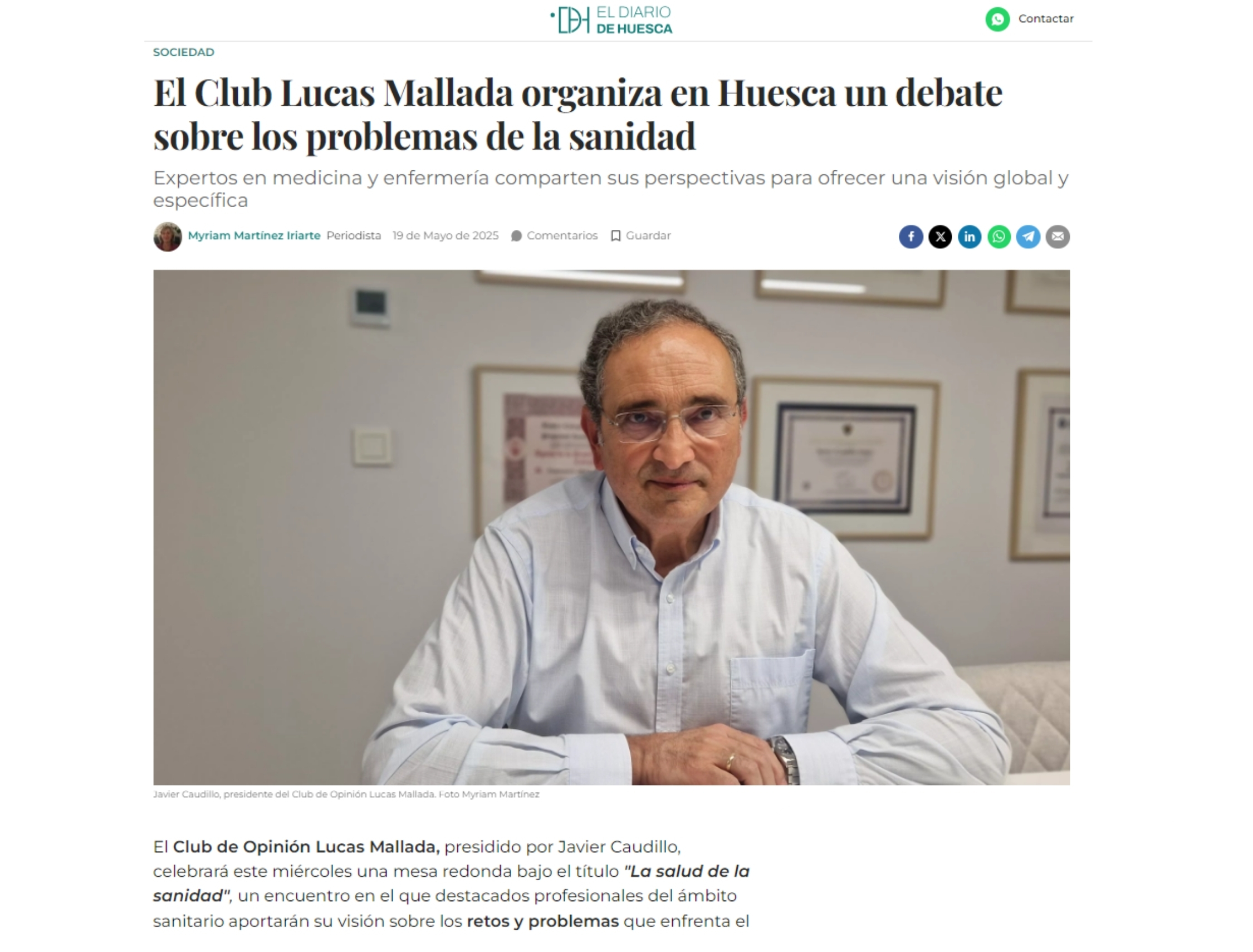 El Diario de Huesca Club Opinión Lucas Mallada charla sanidad