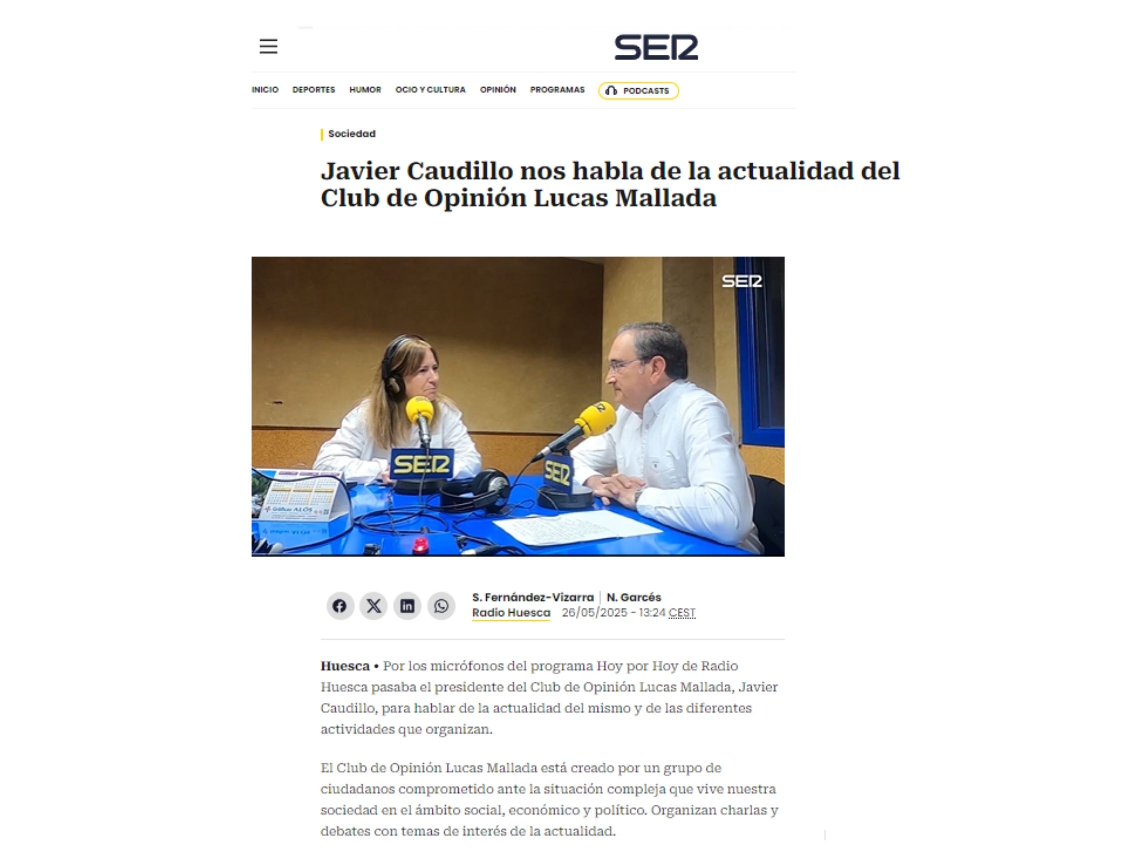 Ser Club Opinión Lucas Mallada Entrevista Javier Caudillo